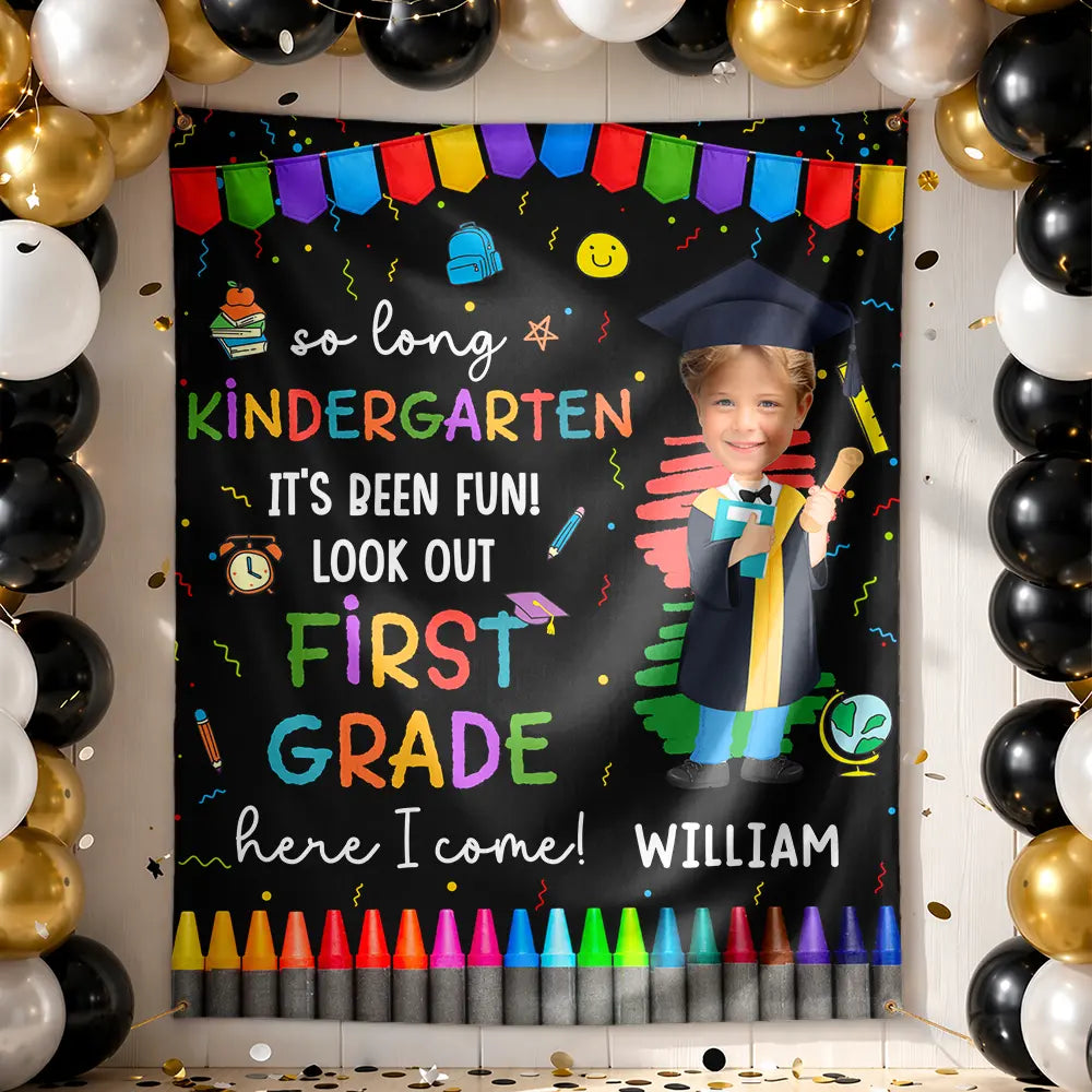 Happy,Gift For Kids,Graduation,Gift For Grandkids,Custom Photo,Funny,Photo,Proud - Custom Photo Here I Come Preschool Kindergarten Graduation - Personalized Backdrop