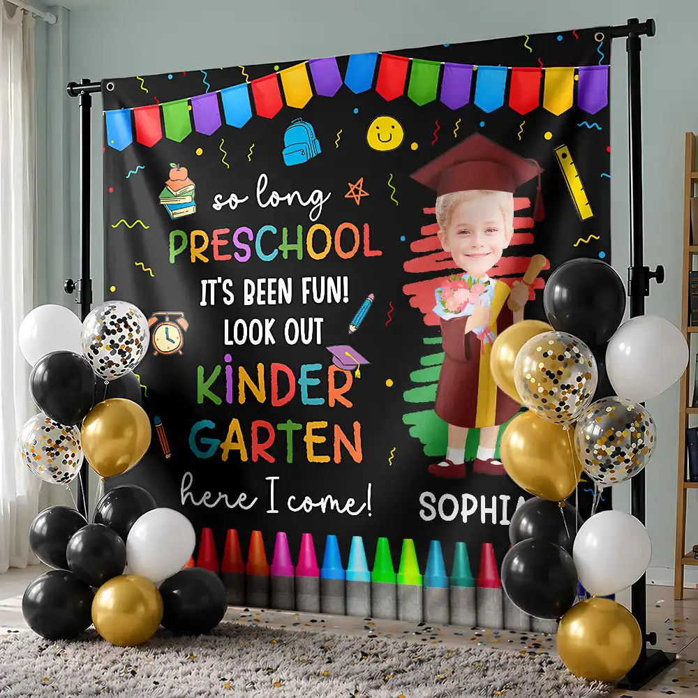Happy,Gift For Kids,Graduation,Gift For Grandkids,Custom Photo,Funny,Photo,Proud - Custom Photo Here I Come Preschool Kindergarten Graduation - Personalized Backdrop