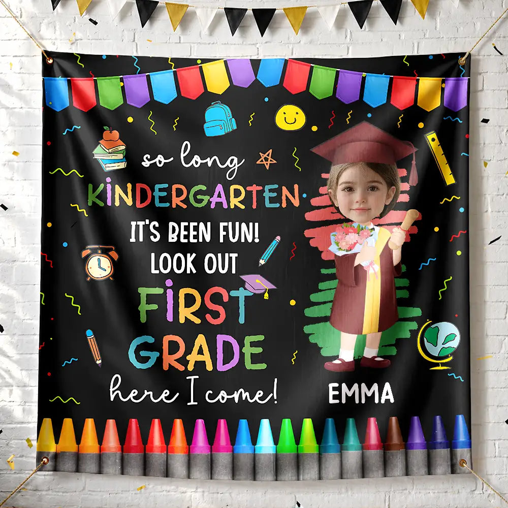 Happy,Gift For Kids,Graduation,Gift For Grandkids,Custom Photo,Funny,Photo,Proud - Custom Photo Here I Come Preschool Kindergarten Graduation - Personalized Backdrop