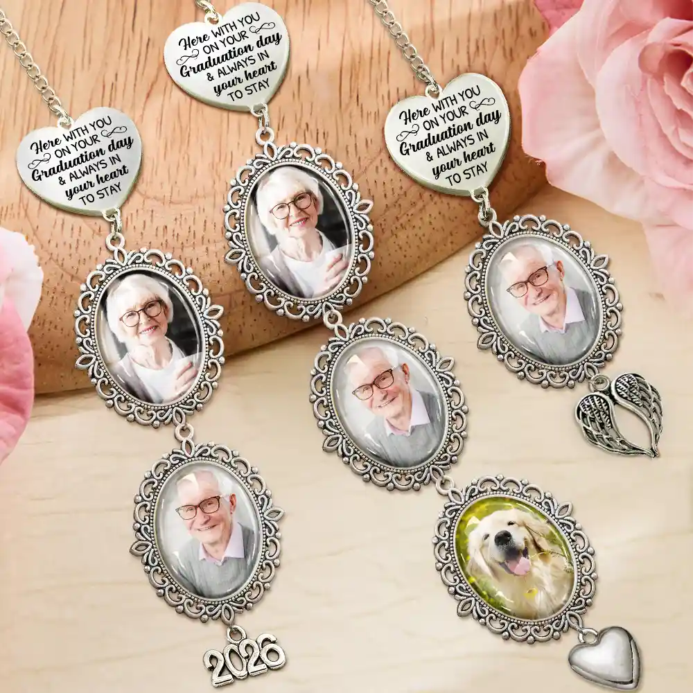 Graduation,Gift For Yourself,Custom Photo,Memorial,Sad - Custom Photo Here With You - Personalized Graduation Tassel Charm