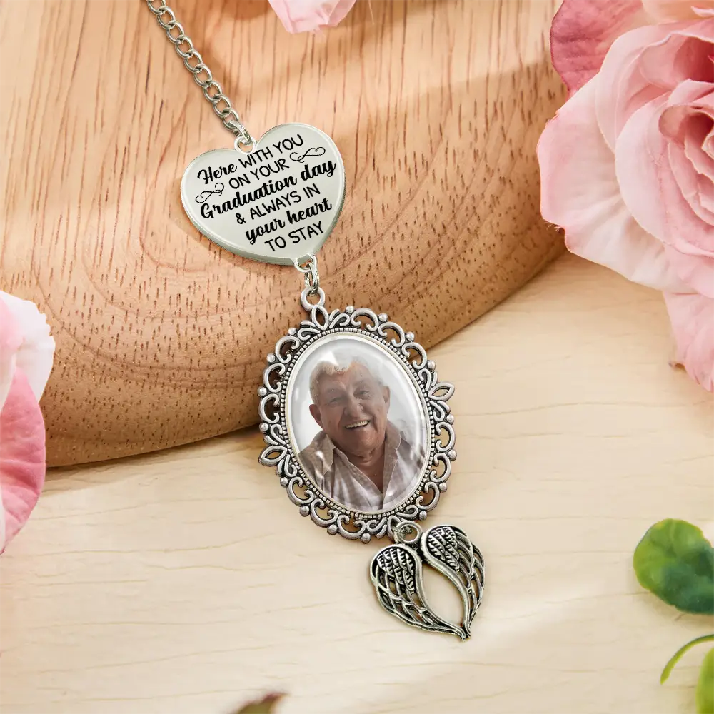 Graduation,Gift For Yourself,Custom Photo,Memorial,Sad - Custom Photo Here With You - Personalized Graduation Tassel Charm