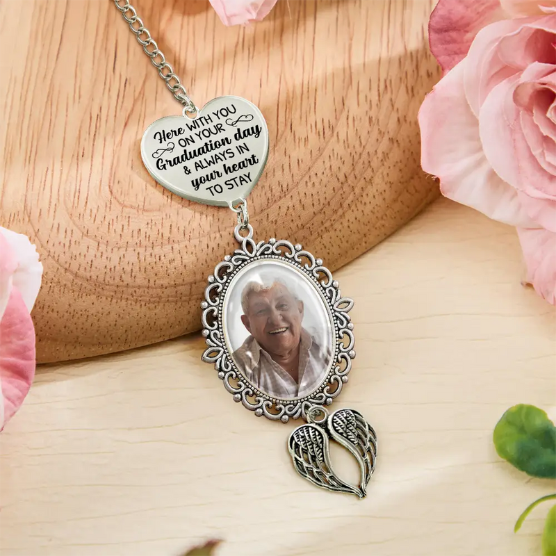 Graduation,Gift For Yourself,Custom Photo,Memorial,Sad - Custom Photo Here With You - Personalized Graduation Tassel Charm