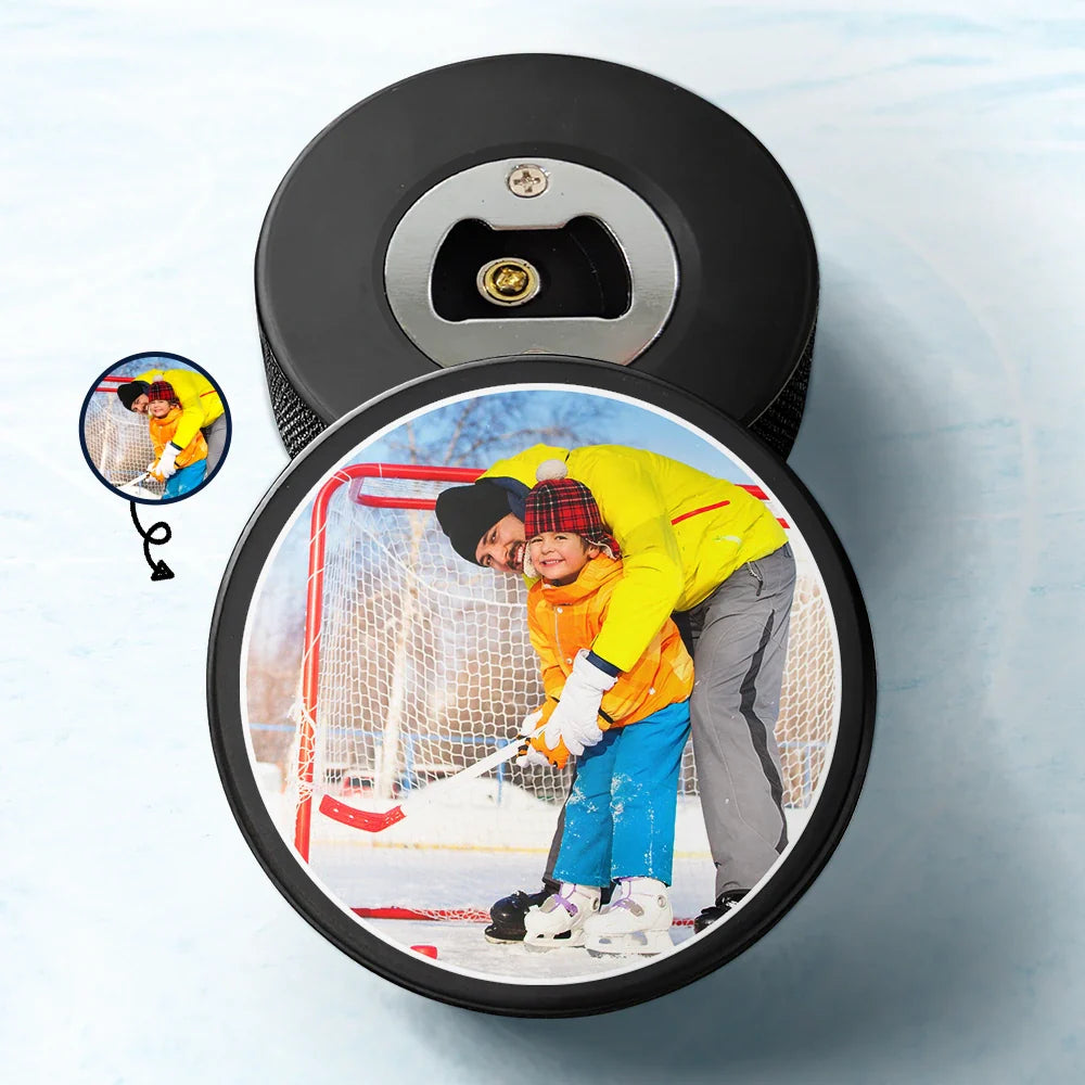Custom Photo Hockey Gift - Personalized Hockey Puck Bottle Opener