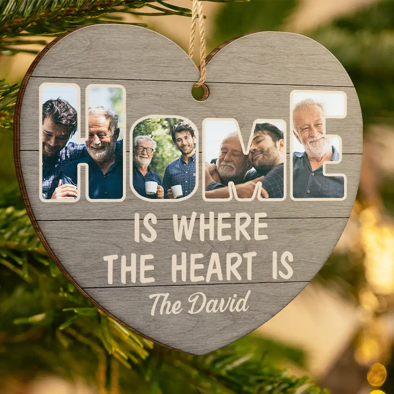 Family,Gift For Couples,Parents,Gift For Grandparents,Custom Photo,Christmas,Happy - Custom Photo Home Is Where The Heart Is - Personalized Custom Shaped Wooden Ornament