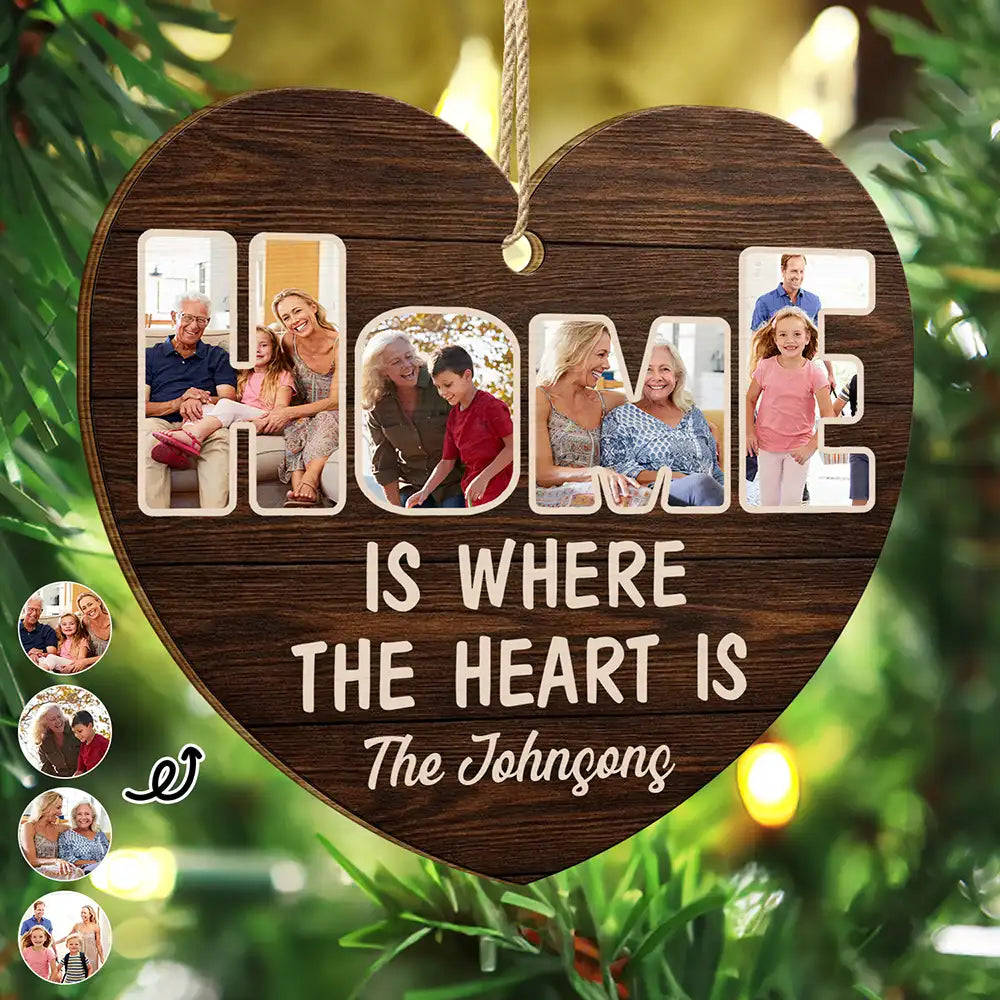 Custom Photo Home Is Where The Heart Is - Personalized Custom Shaped Wooden Ornament