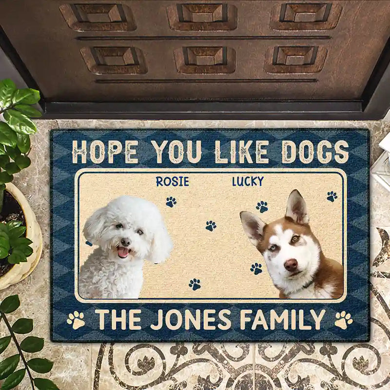 Pet Lovers, Pet Mom, Pet Dad, Dog Lovers, Dog Mom, Dog Dad, Cat Lovers, Cat Mom, Cat Dad, Family, Happy, Custom Photo - Custom Photo Hope You You Like Pets - Personalized Doormat