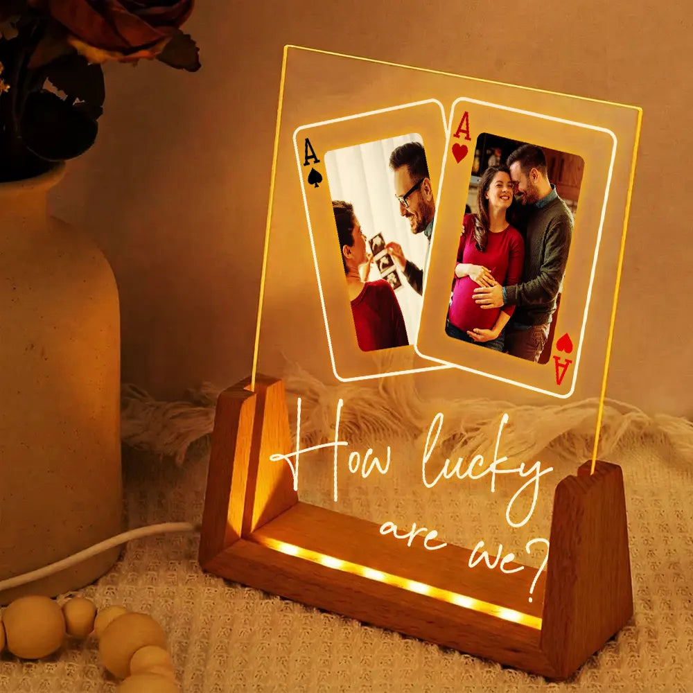 Pregnant Mom,Gift For Wife,Custom Photo,Love,Gift For Mother - Custom Photo How Lucky Are We Family Mother Father - Personalized Night Light