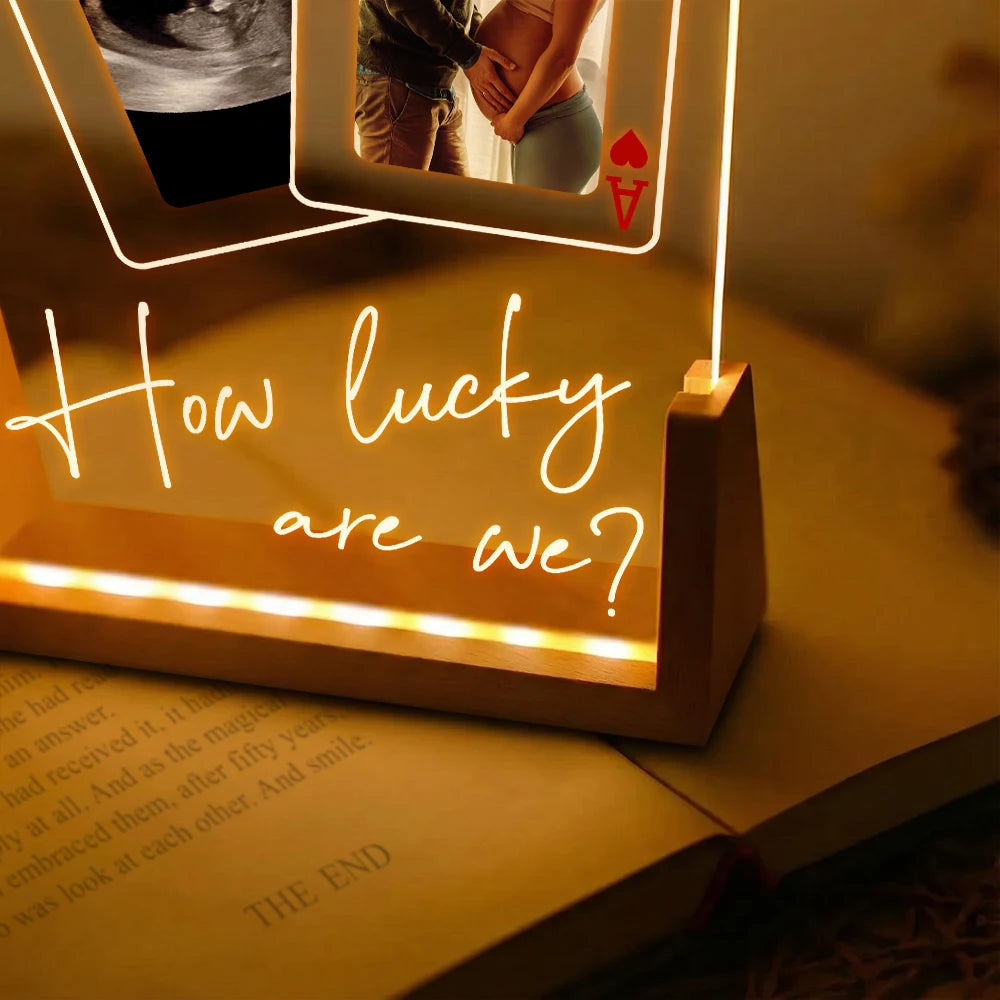 Pregnant Mom,Gift For Wife,Custom Photo,Love,Gift For Mother - Custom Photo How Lucky Are We Family Mother Father - Personalized Night Light