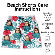 Gift For Yourself, Happy, Custom Photo - Custom Photo Human And Pet Face Tropical - Personalized Unisex Beach Shorts