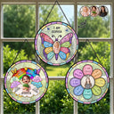 Custom Photo, Gift For Kids, Summer, Adorable, Remove BG Photo - Custom Photo I Am Smart Kind Brave Butterfly Flower Rainbow - Personalized Stained Glass Window Hanging Suncatcher
