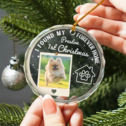Pet Lovers, Custom Photo, Christmas, Love - Custom Photo I Found My Forever Home - Personalized Circle Glass Ornament