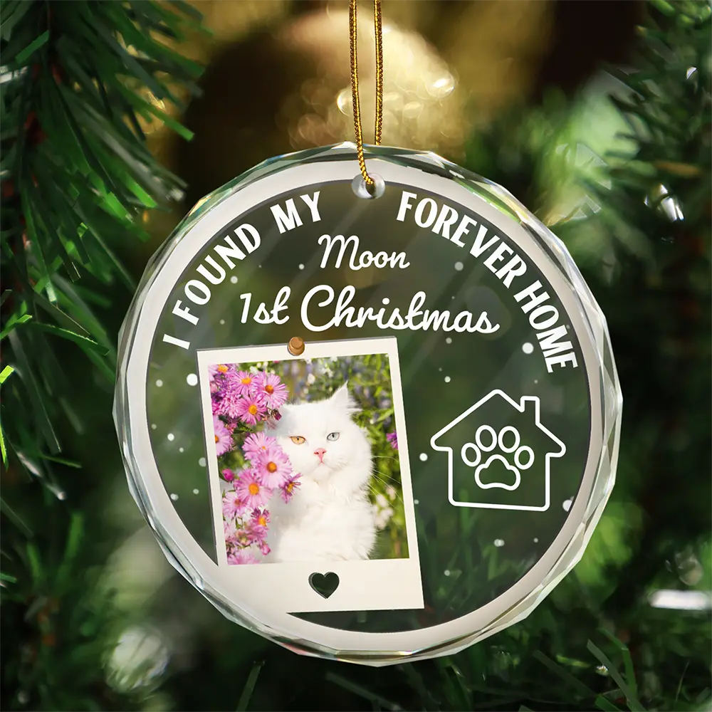 Pet Lovers, Custom Photo, Christmas, Love - Custom Photo I Found My Forever Home - Personalized Circle Glass Ornament