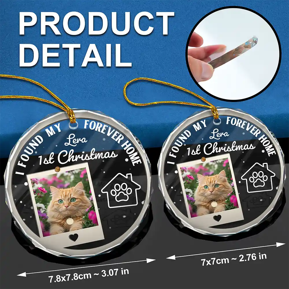 Pet Lovers, Custom Photo, Christmas, Love - Custom Photo I Found My Forever Home - Personalized Circle Glass Ornament