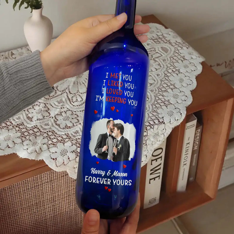 Gift For Couples,Gift For Husband,Gift For Wife,Gift For Boyfriend,Gift For Girlfriend,Old Couples,Love - Custom Photo I Met You Liked You Love You Forever - Personalized Bottle Light