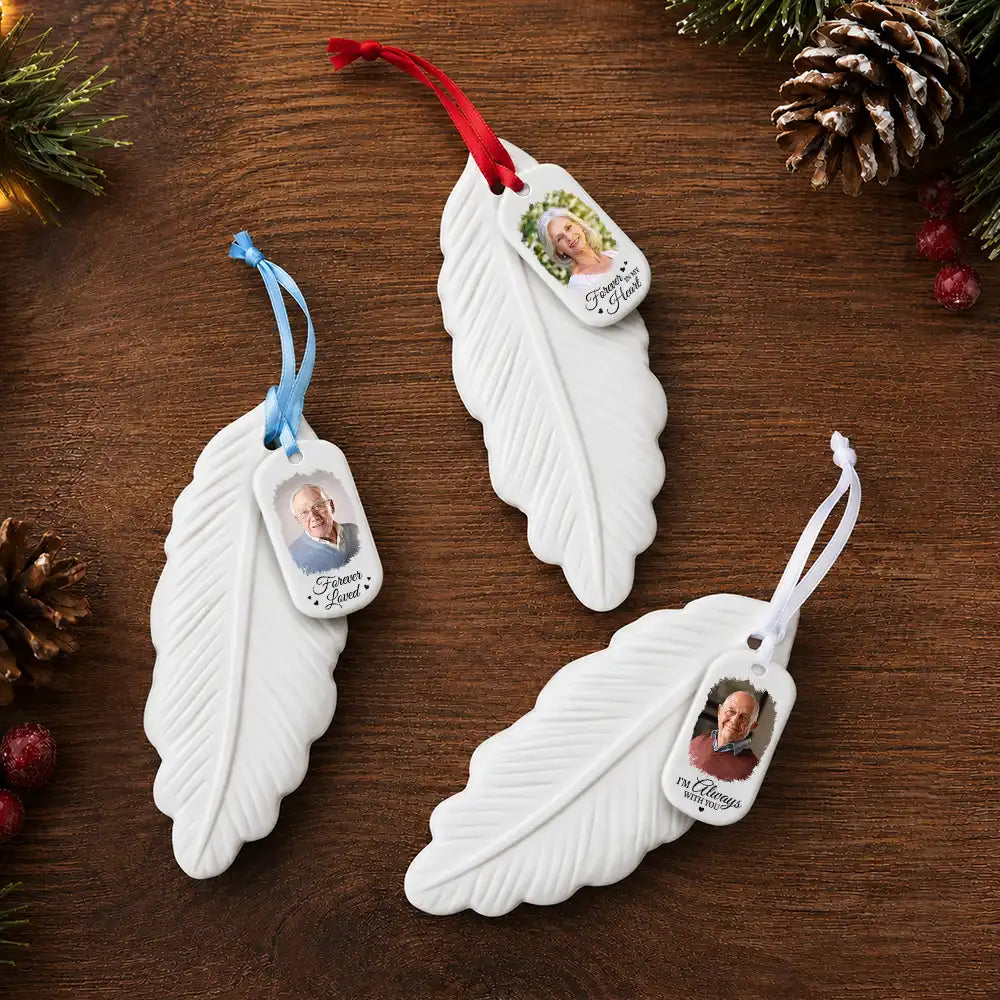 Memorial Loved One,Healing,Christmas,Custom Photo,Family,Memorial,Upload Full Photo - Custom Photo I'm Always With You Christmas Sympathy Gift - Personalized Feather Ornament