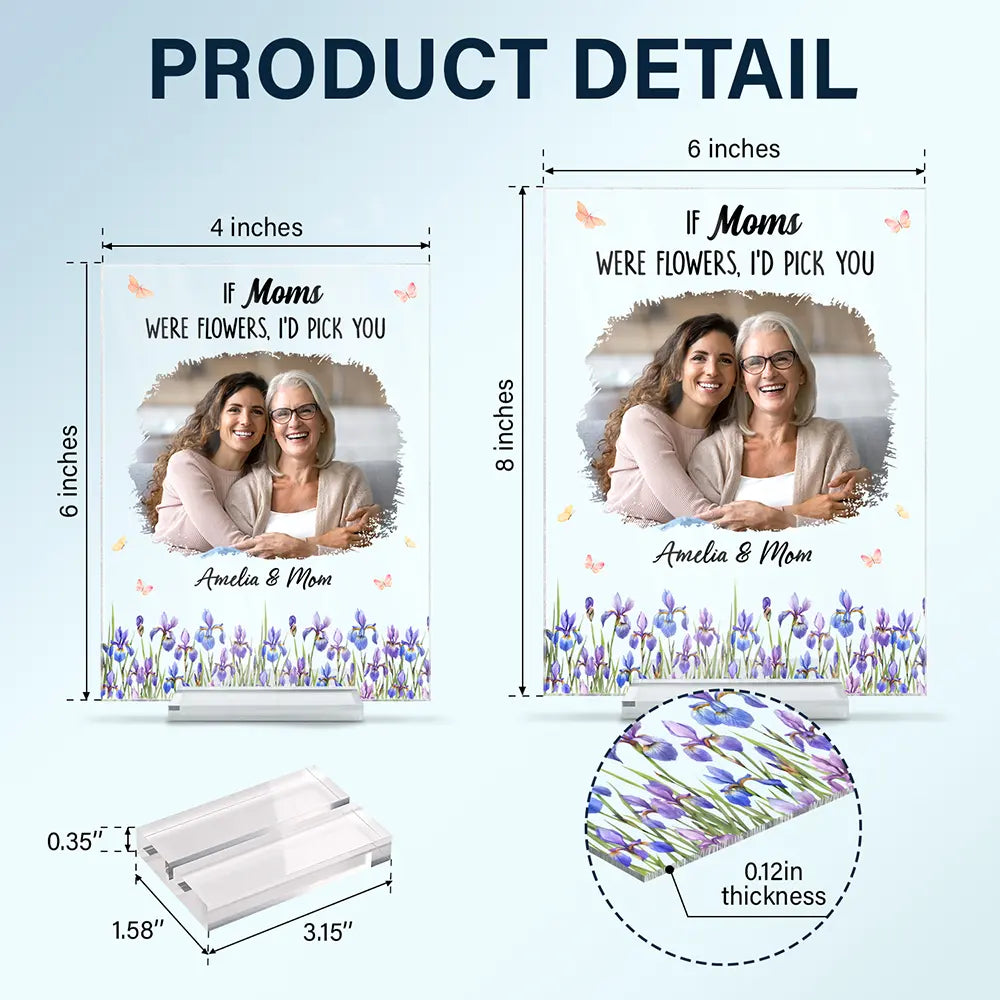 Mom - Children,Mom - Daughters (Adult),Mom - Daughters (Young),Gift For Mother,Gift For Grandma,Grandma - Grandkids - Custom Photo If Moms Grandmas Were Flowers I'd Pick You - Personalized Vertical Rectangle Acrylic Plaque
