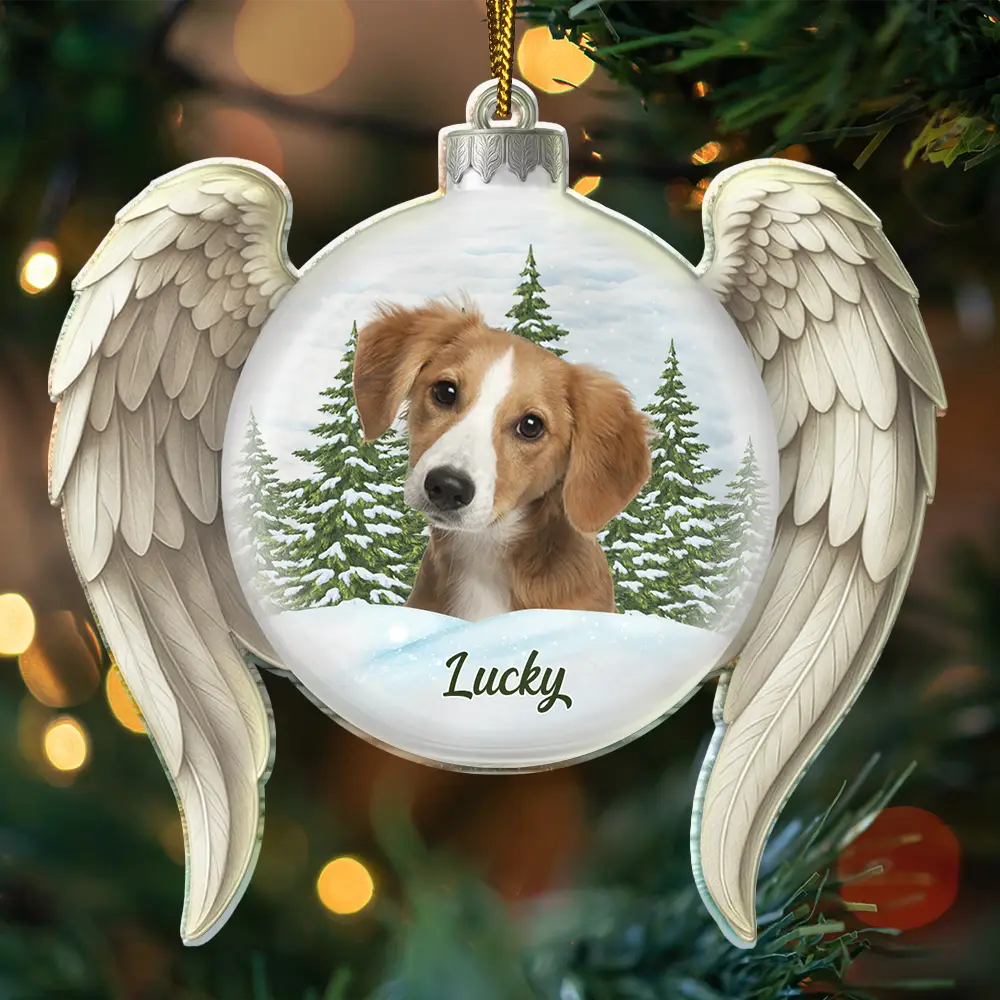 Christmas,Memorial,Sad,Pet Lovers,Dog Lovers,Cat Lovers,Family - Custom Photo In Loving Memory - Personalized Custom Shaped Acrylic Ornament