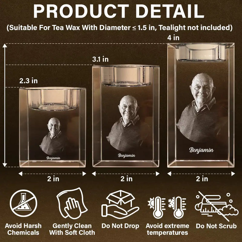 Family - Custom Photo In Loving Memory Memorial - Personalized Crystal Candle Holder