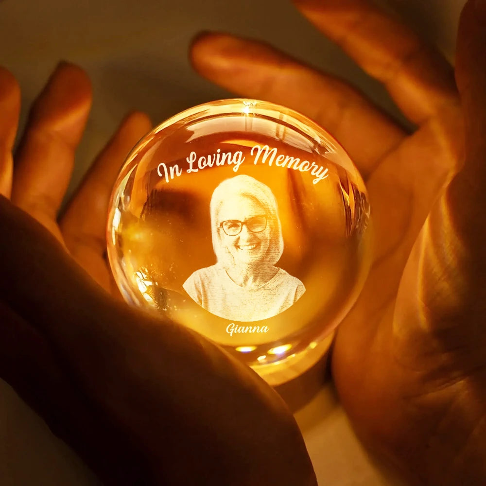 Family - Custom Photo In Loving Memory Memorial - Personalized Crystal Globe Lamp