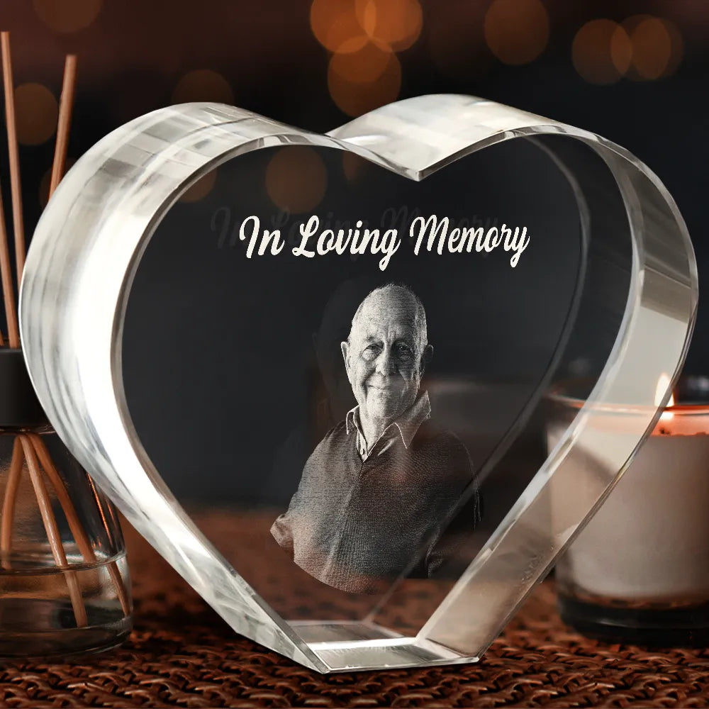 Custom Photo In Loving Memory Memorial - Personalized Crystal Heart
