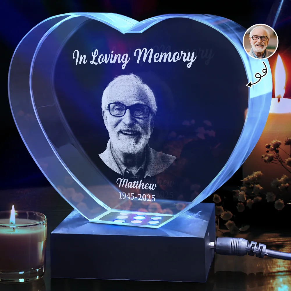 Custom Photo In Loving Memory Memorial - Personalized Crystal Heart