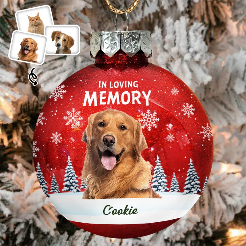 Dog Lovers,Pet Lovers,Christmas,Cat Lovers,Memorial,Sad - Custom Photo In Loving Memory Pet - Personalized Ball Ornament