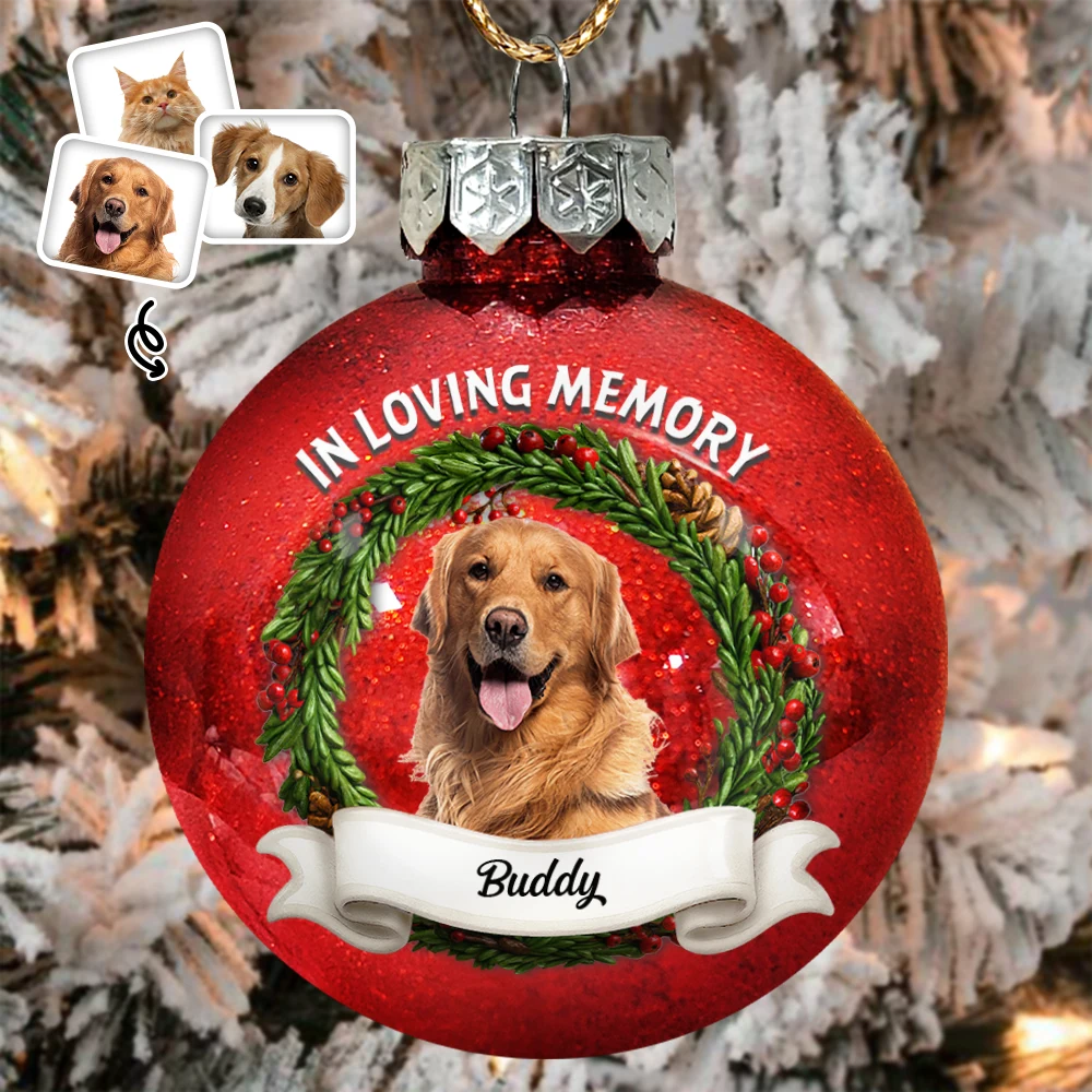 Custom Photo In Loving Memory Pet Lovers - Personalized Ball Ornament