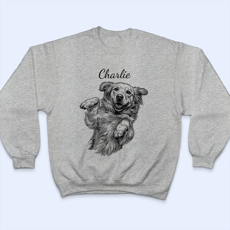 Happy,Dog Lovers,Pet Lovers,Cat Lovers - Custom Photo Ink Drawing Portrait Dog Cat Pet - Personalized T Shirt