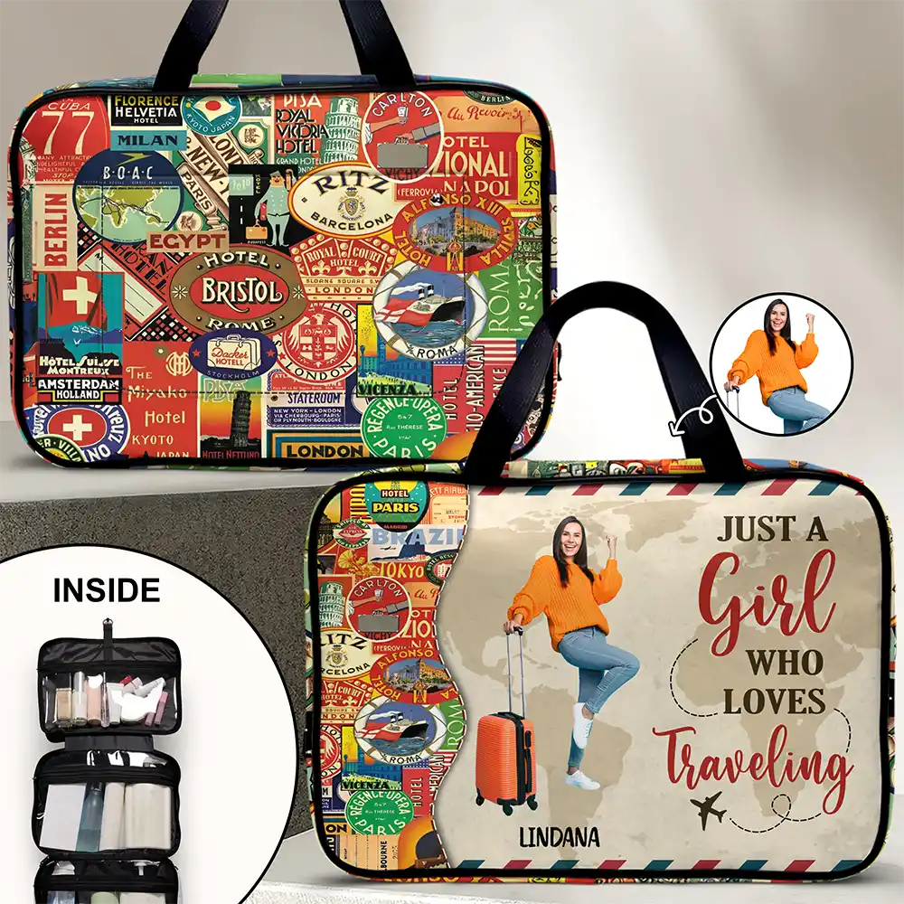 Travel, Custom Photo, Gift For Yourself, Happy - Custom Photo Just A Girl Boy Who Loves Traveling - Personalized Toiletry Bag