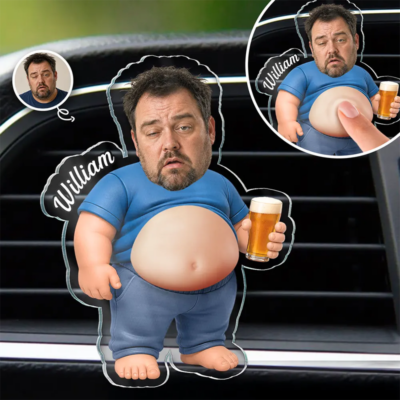 Humorous,Custom Photo,Gift For Yourself,Cut-Face Photo - Custom Photo Just Chillin' Belly Out - Personalized Squishy Acrylic Car Vent Clip