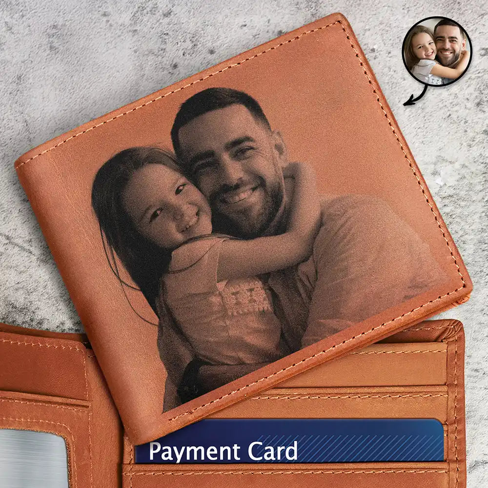 Custom Photo Keep Beautiful Memories With Dad - Personalized Engraved Leather Wallet
