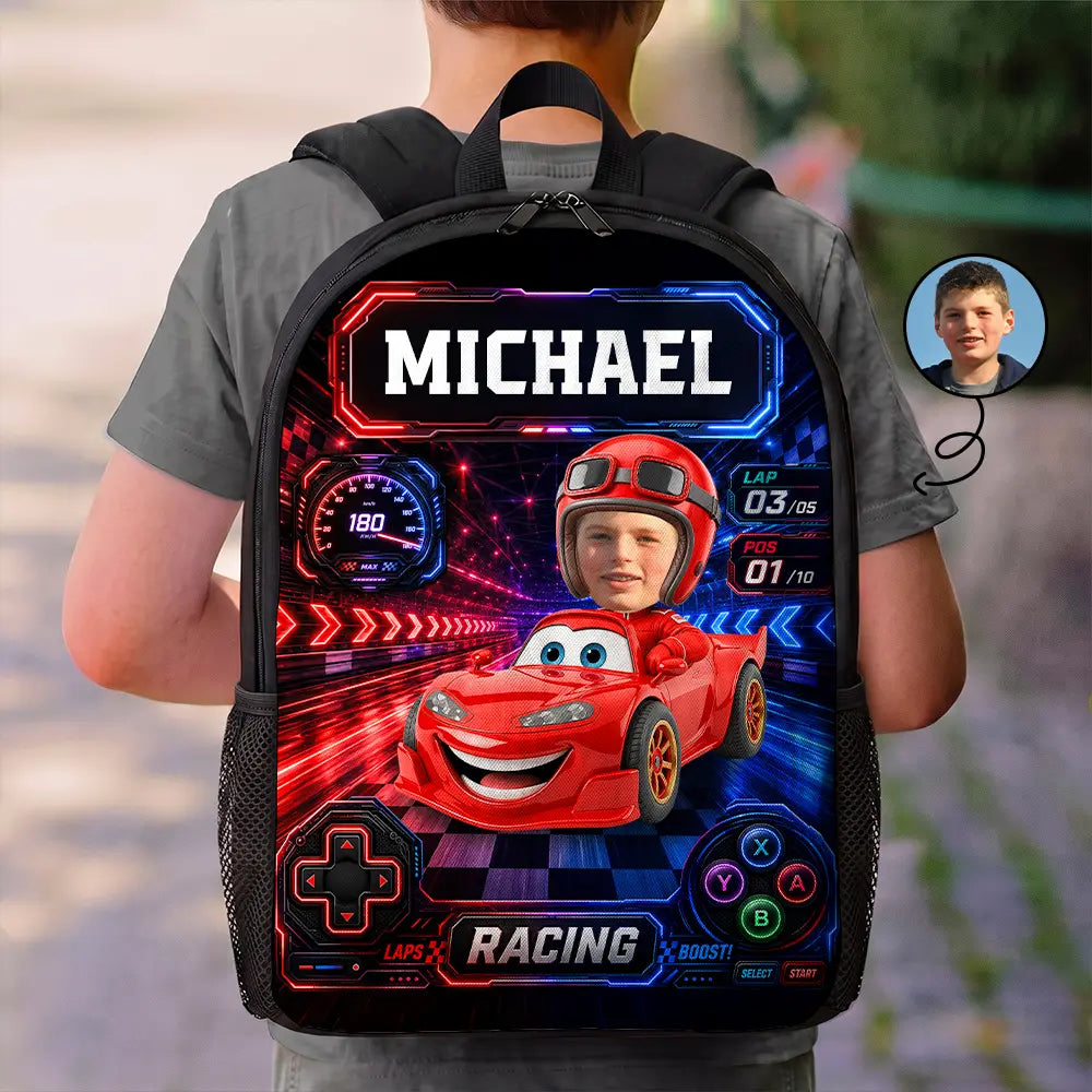 Custom Photo Kid Car Racing - Personalized Kids Backpack