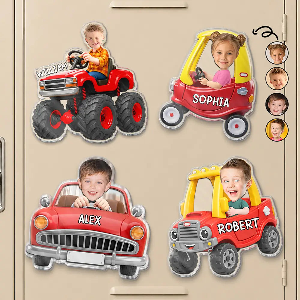 Custom Photo Kid Riding Truck Car - Personalized Acrylic Magnet