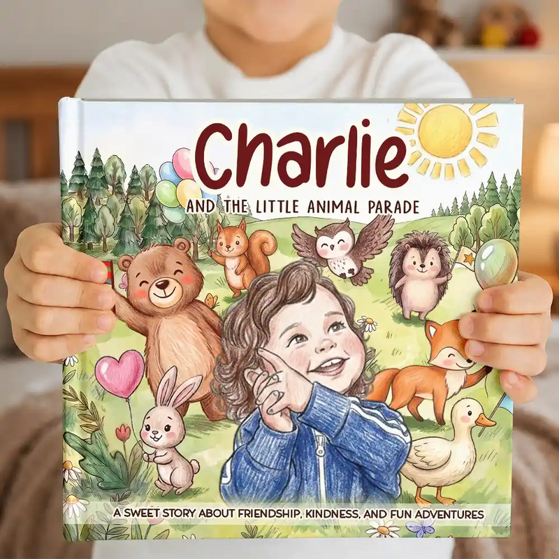 Parents,Art Design,Playful,Back To School,Reading,Photo - Colored Pencil ,Custom Text - Custom Photo Kid's Adventure Little Animal Parade Colored Sketch - Personalized Story Picture Book