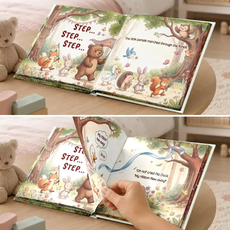 Parents,Art Design,Playful,Back To School,Reading,Photo - Colored Pencil ,Custom Text - Custom Photo Kid's Adventure Little Animal Parade Colored Sketch - Personalized Story Picture Book