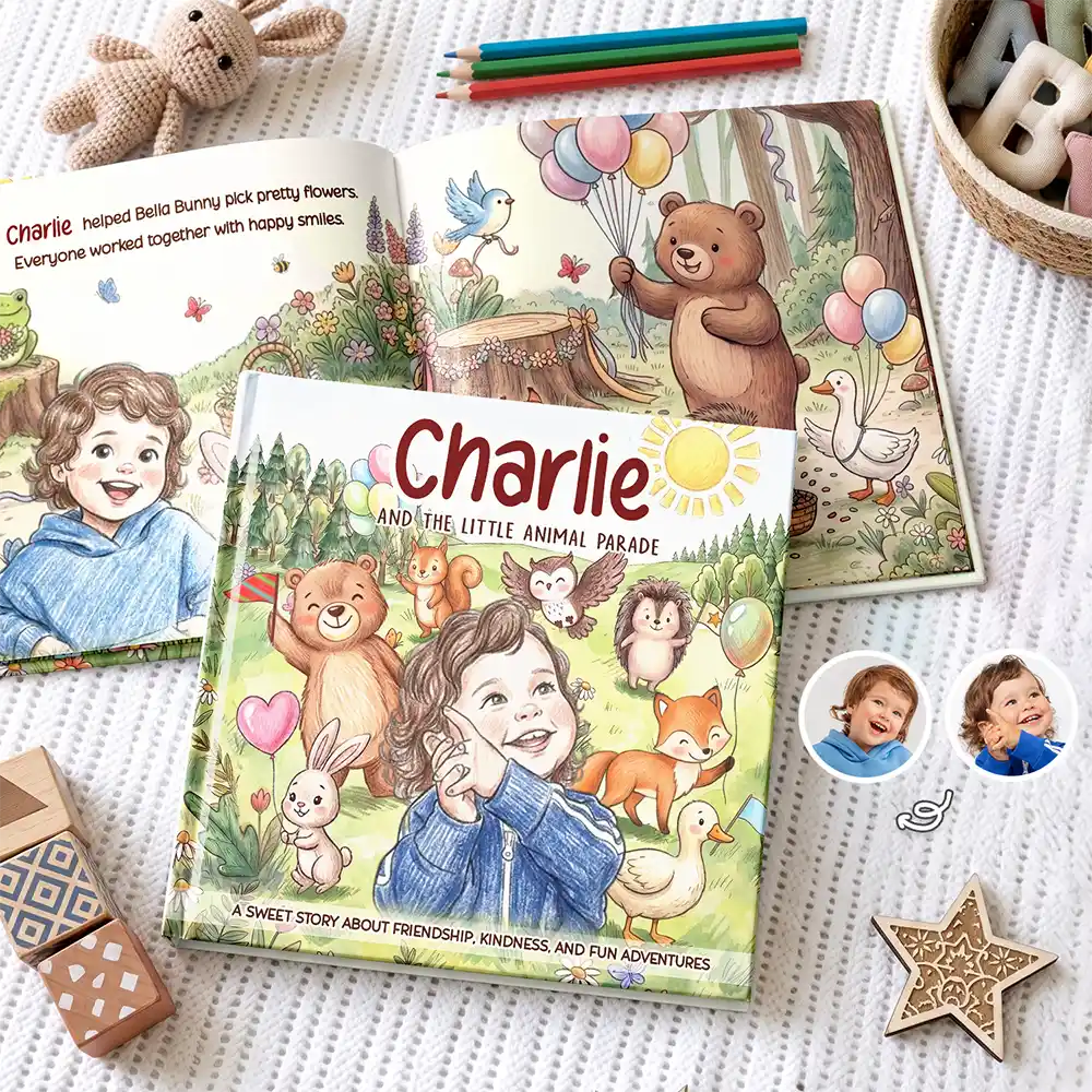 Custom Photo Kid's Adventure Little Animal Parade Colored Sketch - Personalized Story Picture Book