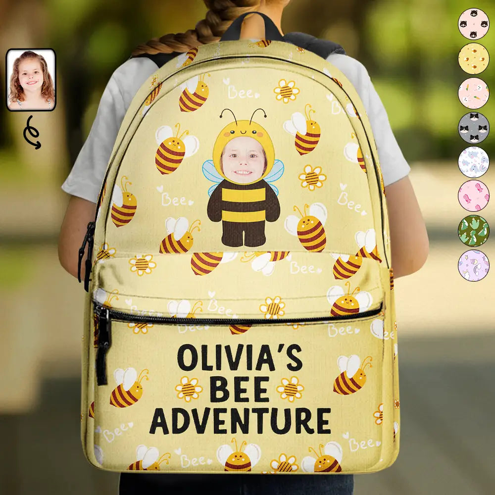 Gift For Kids, Back To School - Custom Photo Kid's Dinosaur Unicorn Bear Adventure - Personalized Canvas Backpack