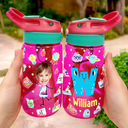 Gift For Kids, Gift For Grandkids, Back To School, Happy - Custom Photo Letter School Kid - Personalized Kids Water Bottle With Straw