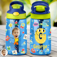 Gift For Kids, Gift For Grandkids, Back To School, Happy - Custom Photo Letter School Kid - Personalized Kids Water Bottle With Straw