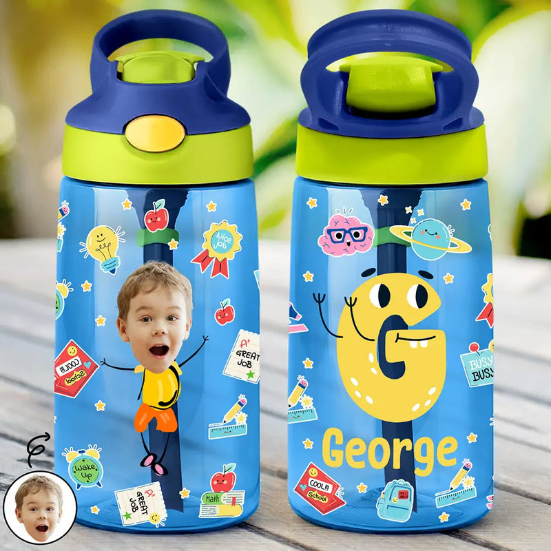 Gift For Kids, Gift For Grandkids, Back To School, Happy - Custom Photo Letter School Kid - Personalized Kids Water Bottle With Straw