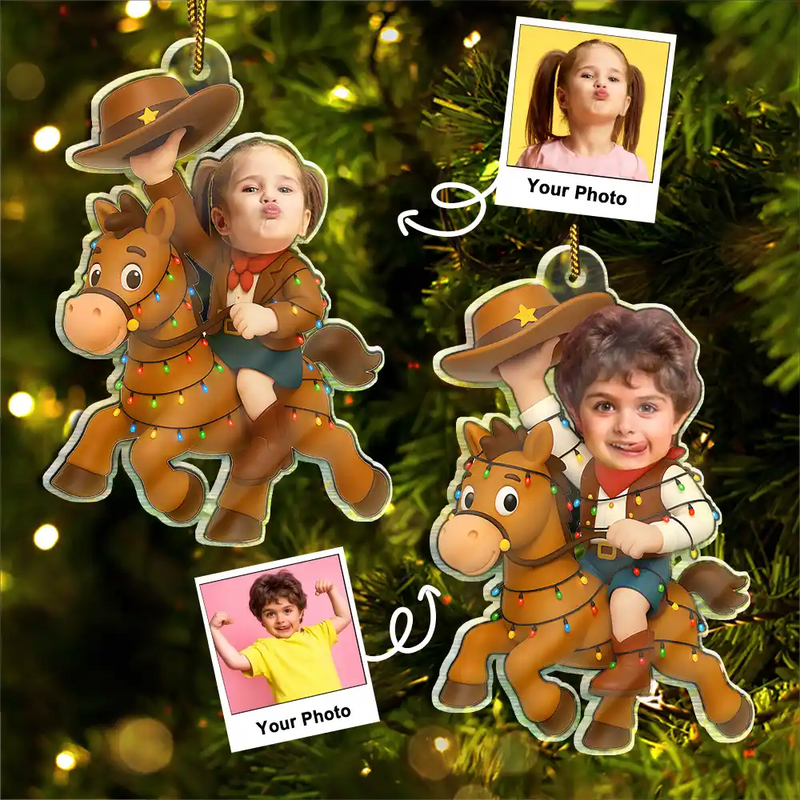 Gift For Kids, Gift For Grandkids, Photo Hobby Ornament, Custom Photo, Funny, Christmas - Custom Photo Little Cowboy Kid Boy Kid Girl - Personalized Acrylic Photo Ornament