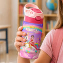 Adorable,Back To School,Custom Photo,Gift For Kids,Cut-Face Photo - Custom Photo Little Girl Princess Unicorn - Personalized Insulated Water Bottle With Strawa