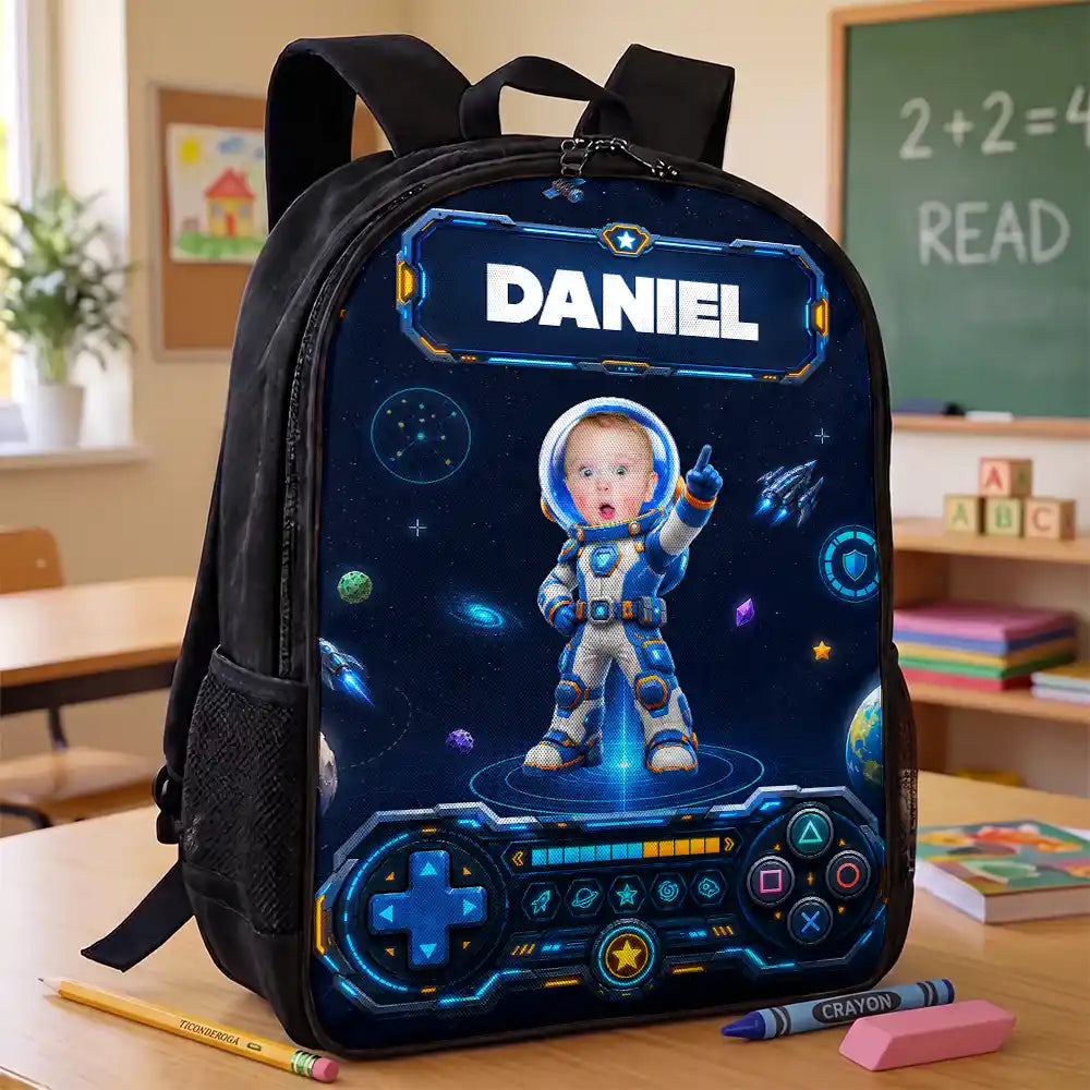 Adorable,Back To School,Custom Photo,Gift For Kids,Cut-Face Photo - Custom Photo Little Space Explorer - Personalized Kids Backpack