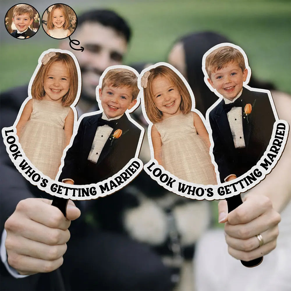 Custom Photo Look Who's Getting Married Couple - Personalized Handheld Fan