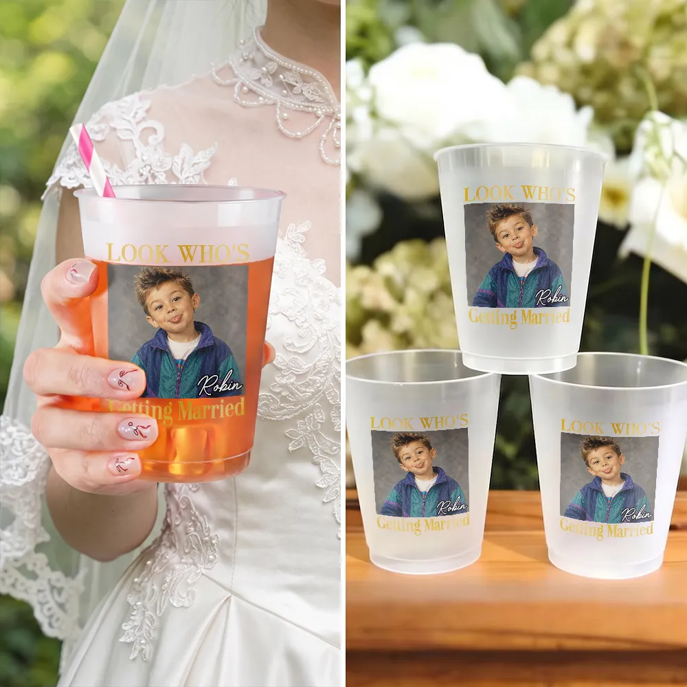 Humorous,Custom Photo,Gift For Couples,Wedding,Dynamic Photo - Custom Photo Look Who's Getting Married Vintage - Personalized Frosted Cups