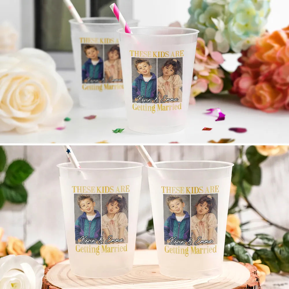 Humorous,Custom Photo,Gift For Couples,Wedding,Dynamic Photo - Custom Photo Look Who's Getting Married Vintage - Personalized Frosted Cups
