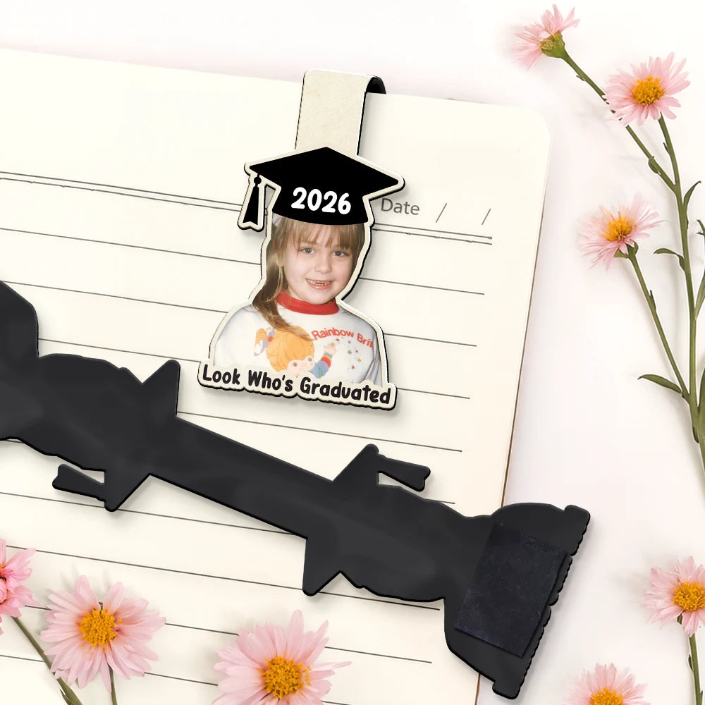 Parents,Gift For Grandparents,Gift For Mother,Gift For Father,Graduation,Custom Photo,Happy - Custom Photo Look Who's Graduated - Personalized Custom Shaped Magnetic Bookmark Clip