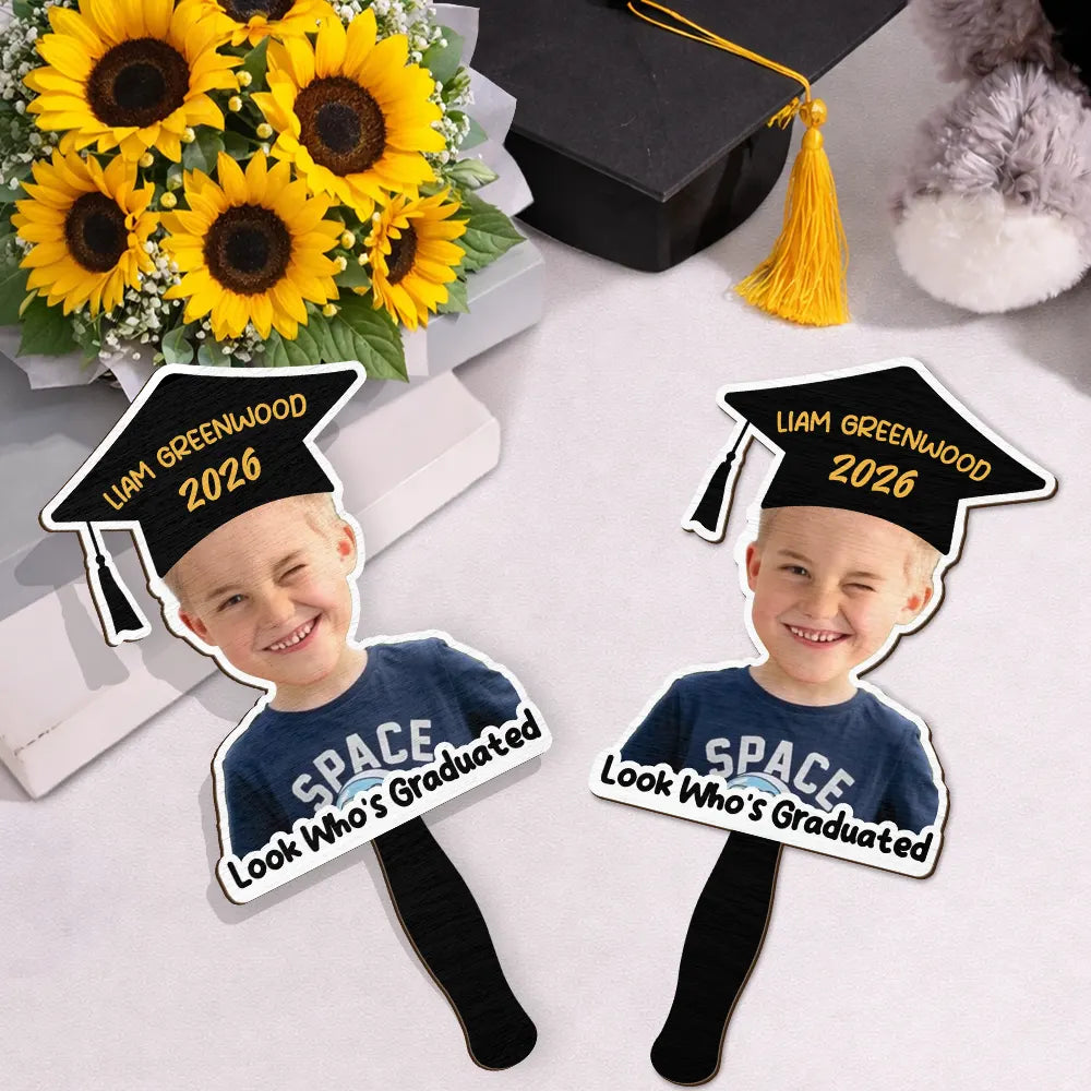 Graduation,Gift For Yourself,Gift For Women,Gift For Men,Gift For Daughter,Gift For Son,Gift For Sisters,Gift For Brothers,Gift For Bestie,Gift For Sibling,Happy - Custom Photo Look Who's Graduated - Personalized Graduation Handheld Fan