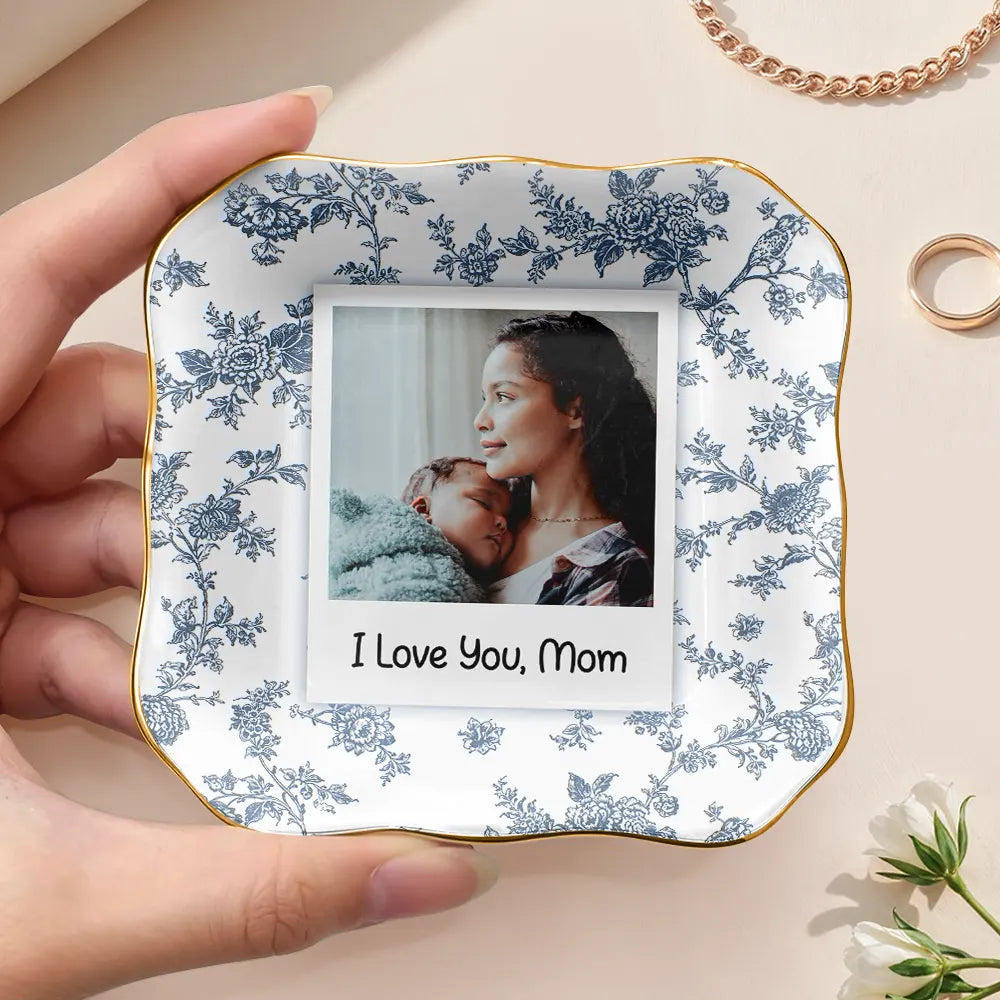 Custom Photo,Gift For Mother,Gift For Grandma,Happy - Custom Photo Love You Mom Nana Polaroid - Personalized Ring Dish