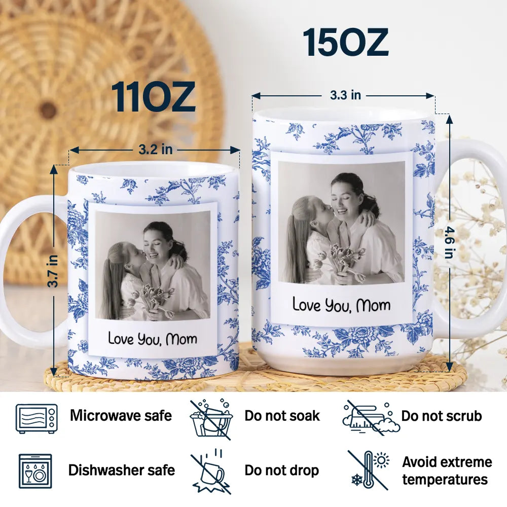 Custom Photo,Gift For Mother,Gift For Grandma,Happy - Custom Photo Love You Mom Nana Polaroid - Personalized White Edge-to-Edge Mug